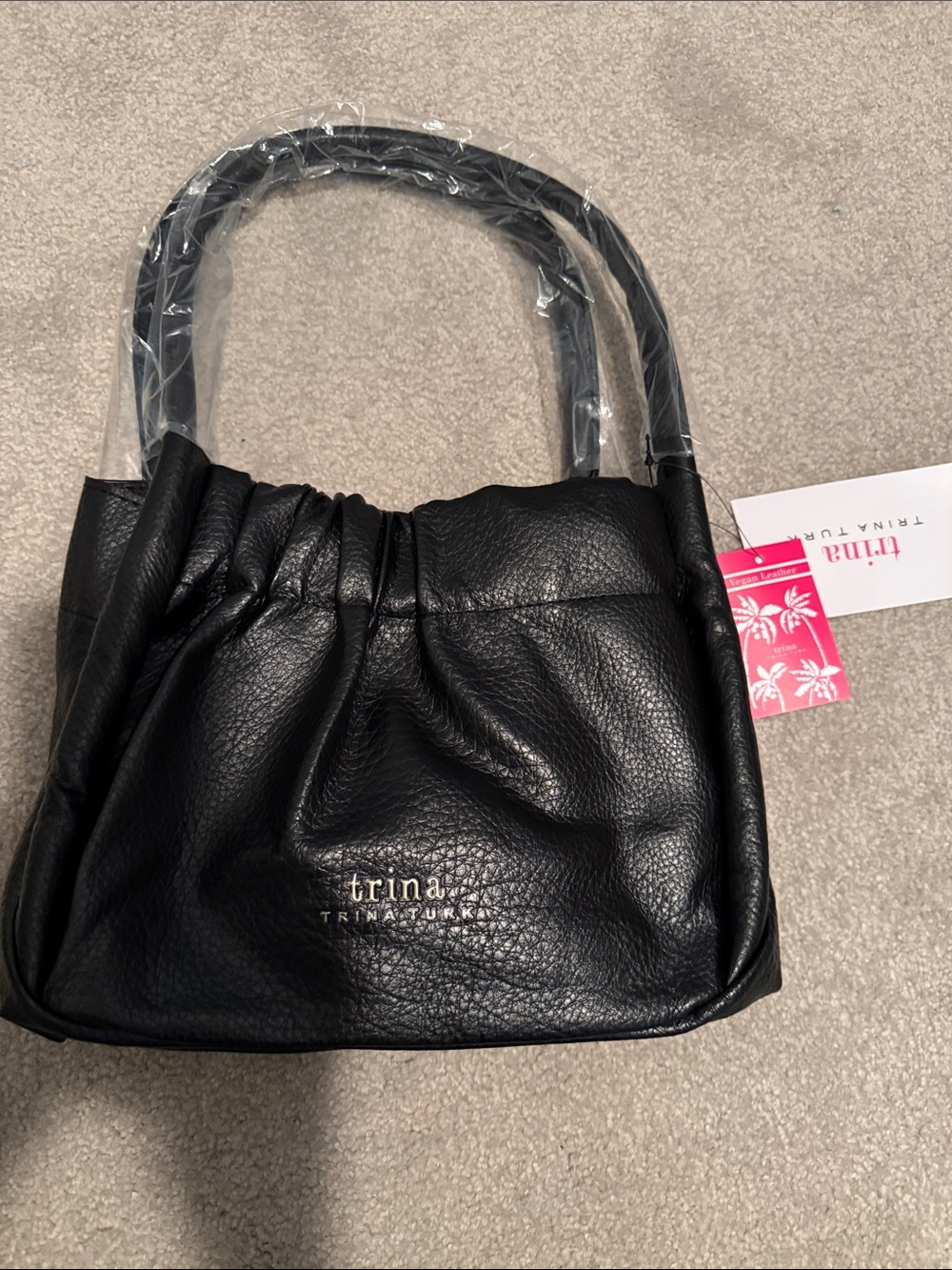 Trina Turk Black Ruched Leather Shoulder Bag